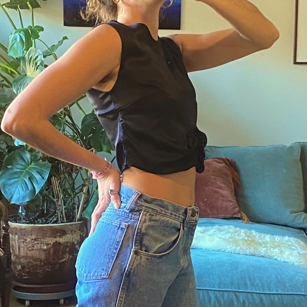 Black silk crop top